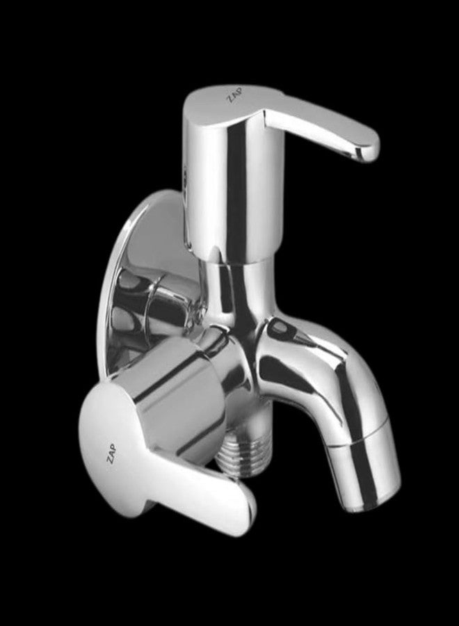 Zap 2 in 1 Brass Bib Cock Tap | Two in One Multi Tap with Wall Flange | Quarter Turn (Foam Flow/Chrome Finish) - Image 2